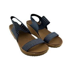 Skechers Size 7 Women's Denim Blue Strappy Sandals Wedges